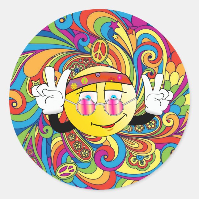 Hippie Peace emjoi Runder Aufkleber (Vorderseite)