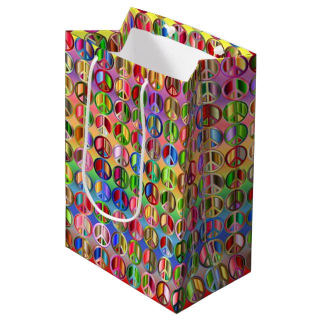 Hippie Peace farbenfroh Mittlere Geschenktüte (Vorderseite Schrägansicht)