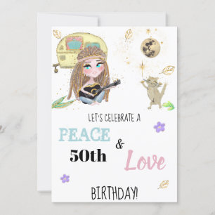 * Hippie Peace & Love Camping Glitter Geburtstag  Einladung