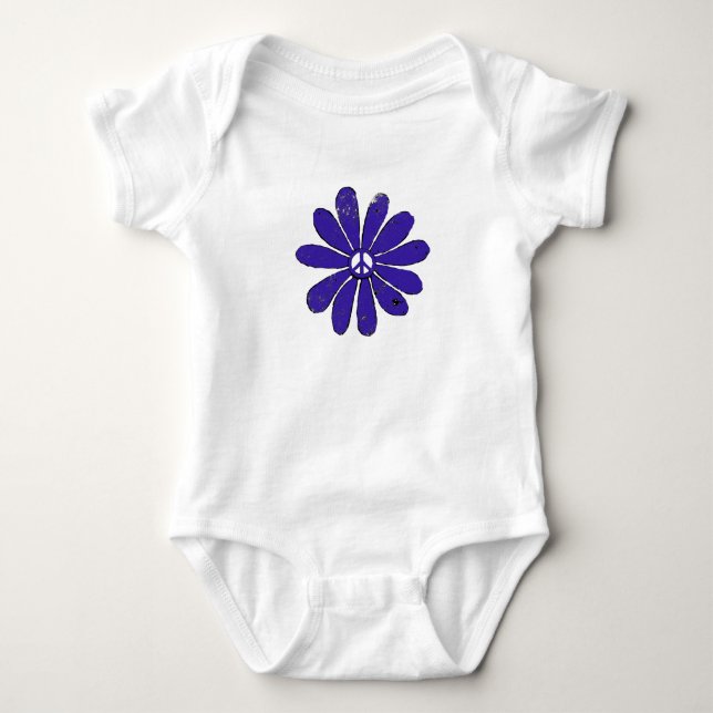 HIppie Peace Sign Blume Lila erschüttertes Aussehe Baby Strampler (Vorderseite)