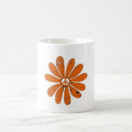Hippie Peace Sign Blume Orange Distressed Look Kaffeetasse