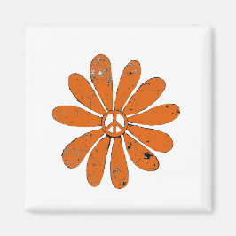Hippie Peace Sign Blume Orange Distressed Look Magnet