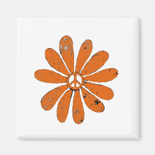 Hippie Peace Sign Blume Orange Distressed Look Magnet