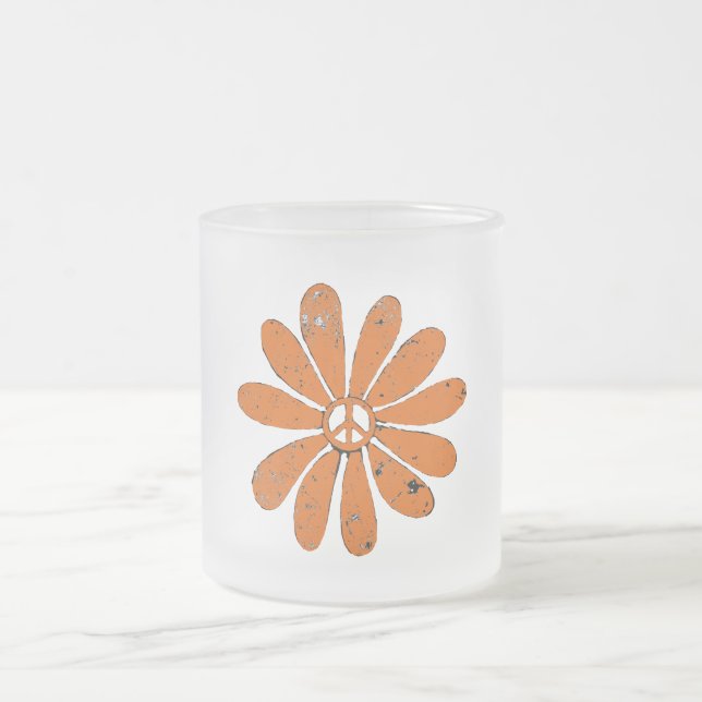 Hippie Peace Sign Blume Orange Distressed Look Mattglastasse (Mittel)