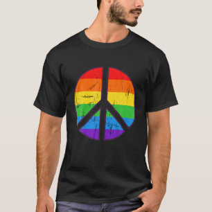 Hippie Peace Sign Lgbt Flag Regenbogen Gay Lesbian T-Shirt