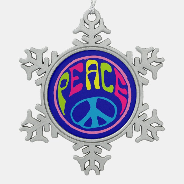 Hippie Peace Sign Schneeflocken Zinn-Ornament (Vorderseite)