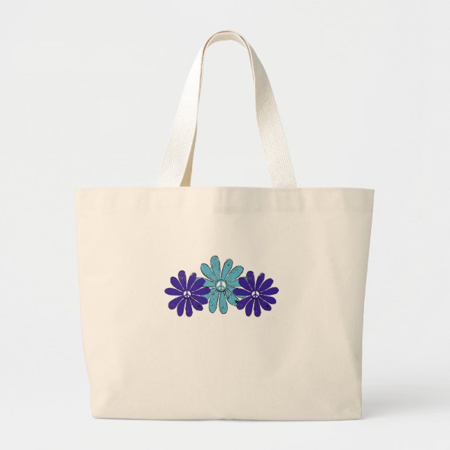 Hippie Peace Signa Blume Power Aqua Lila Jumbo Stoffbeutel (Vorne)