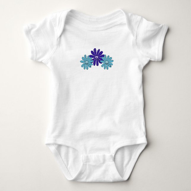 Hippie Peace Signa Blume Power Lila Aqua Baby Strampler (Vorderseite)