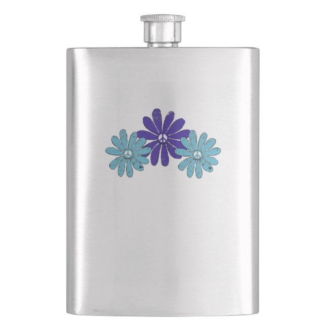 Hippie Peace Signa Blume Power Lila Aqua Flachmann (Vorderseite)