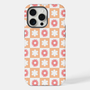 Hippie-Pfirsich-Blumen-Karo-Muster iPhone 15 Pro Max Hülle