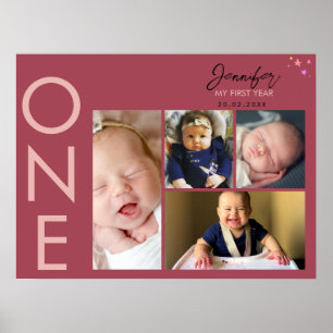 Hippie Pink Meine ersten Jahre Fotocollage Kinderz Poster