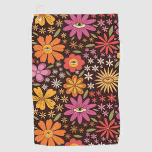 Hippie Psychedelic 70er Groovy Blume Augenmuster Golfhandtuch