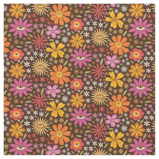 Hippie Psychedelic 70er Groovy Blume Augenmuster Stoff (Nahaufnahme)