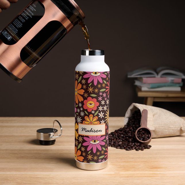 Hippie Psychedelic 70er Groovy Blume Eye Custom Trinkflasche (Kaffee)