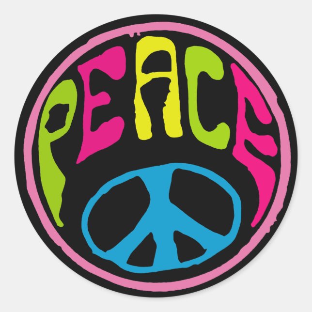 Hippie Psychedelic Peace Sign Runder Aufkleber (Vorderseite)