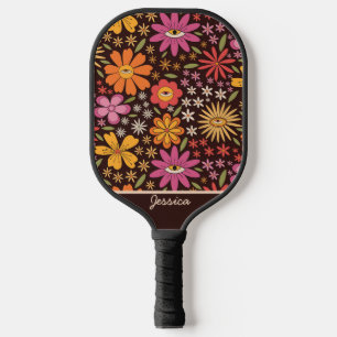 Hippie-Psychedelische-70er-Groovy-Blumen-Auge Cust Pickleball Schläger