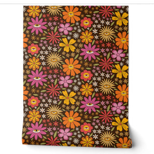 Hippie-Psychedelisches-70er-Groovy-Blumen-Augen-Mu Tapete