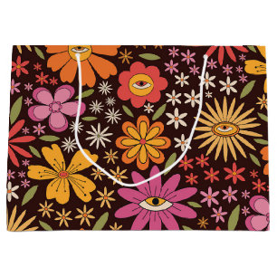 Hippie-Psychedelisches-70er-Jahre-Groovy-Blumen-Au Große Geschenktüte