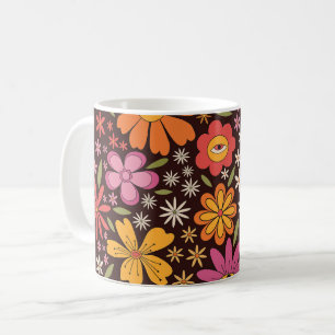Hippie-Psychedelisches-70er-Jahre-Groovy-Blumen-Au Kaffeetasse