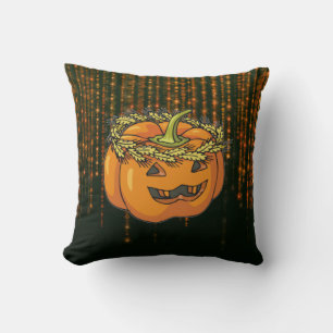 Hippie Pumpkin Halloween BokehLights Square Kissen
