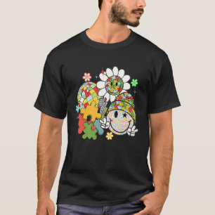 Hippie Puzzle Glückliches Retro-Gesicht Blumen-Aut T-Shirt