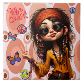 Hippie Quirky Girl Karo Keramik Tile Fliese
