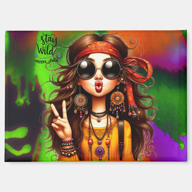 Hippie Quirky Girl Moon Child Magnet (Vorderseite)