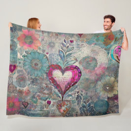 Hippie rétro : Couverture en polaire Coeur Rose