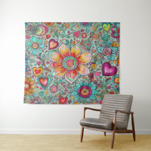 Hippie rétro : Fleur Jaune Tapisserie Abstraite