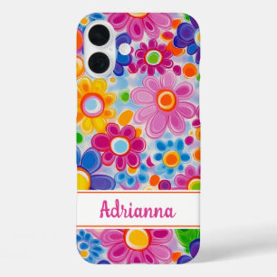 Hippie Retro Groovy Florales Personalisiert iPhone 16 Plus Hülle