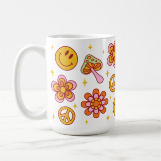 Hippie Retro Happy Smile Face Peace Design Tasse