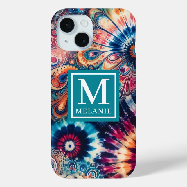 Hippie Retro Krawatte-Dye Mit Monogramm Case-Mate iPhone Hülle (Rückseite)
