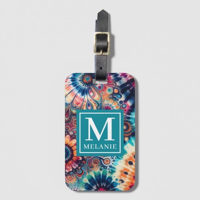 Hippie Retro Krawatte-Dye Mit Monogramm Gepäckanhänger (Vorderseite Vertikal)
