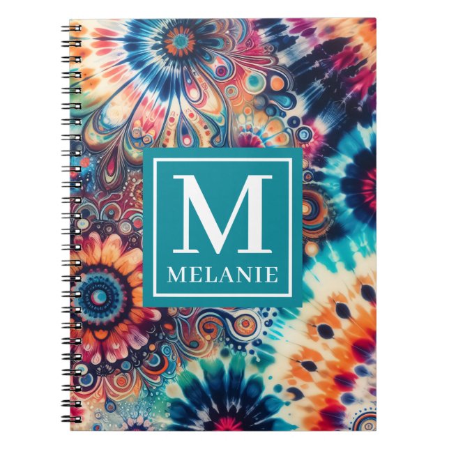 Hippie Retro Krawatte-Dye Mit Monogramm Notizblock (Vorderseite)