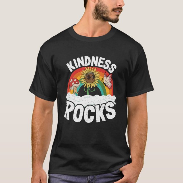Hippie Retro Lehrer Anti Bullying Rainbow Kindnes T-Shirt (Vorderseite)