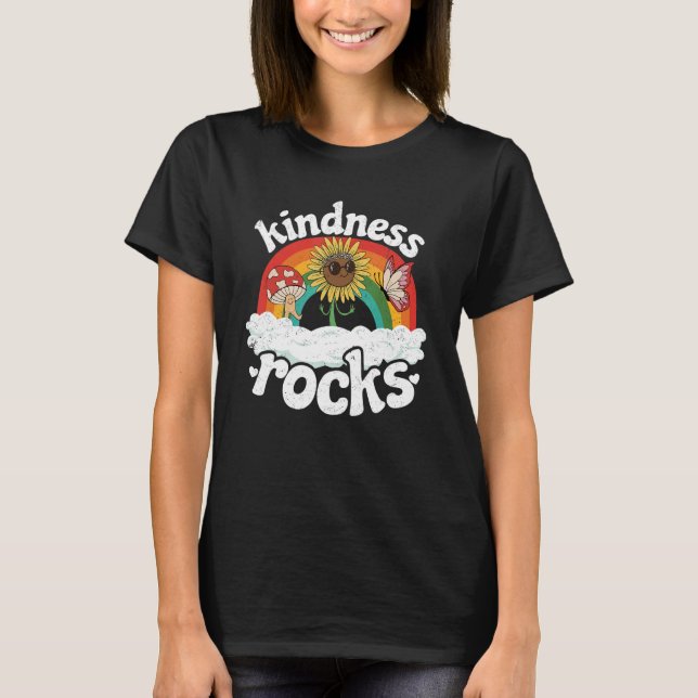 Hippie Retro Lehrer Anti Bullying Rainbow Kindnes T-Shirt (Vorderseite)