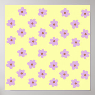 Hippie Retro Lila Gelb Blumen Y2K Muster Poster