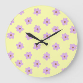 Hippie Retro Lila Gelbe Blume Y2K Muster Große Wanduhr