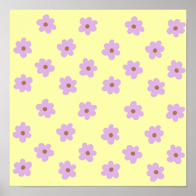 Hippie Retro Lila Gelbe Blume Y2K Muster Poster (Vorne)