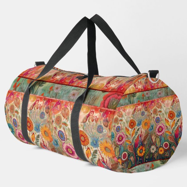 Hippie rétro : Sac à double Jardin d'art populaire (Coin gauche)