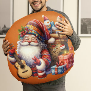 Hippie Santa Clause Rundkissen Rundes Kissen