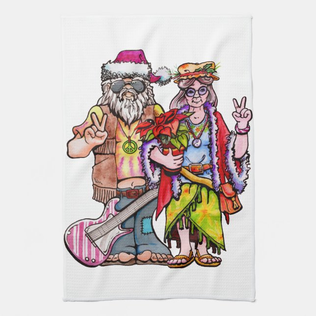 Hippie Santa Coupe Geschirrtuch (Vertikal)