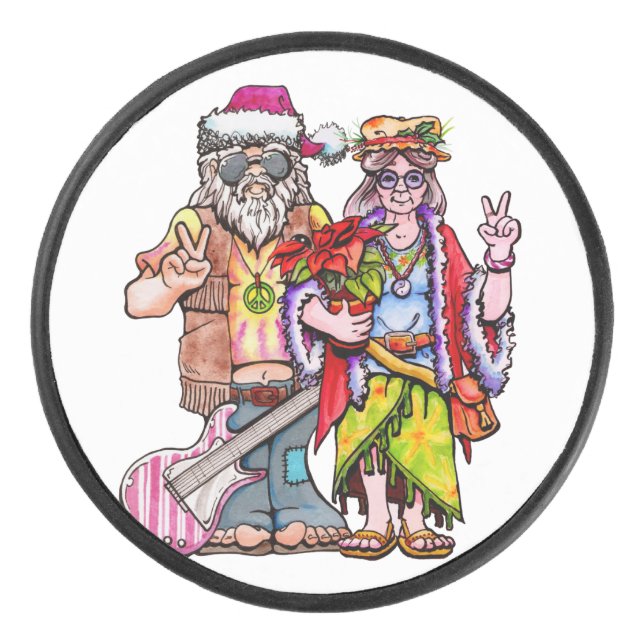 Hippie Santa Couple Eishockey Puck (Vorderseite)