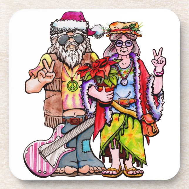 Hippie Santa Couple Getränkeuntersetzer (Vorderseite)