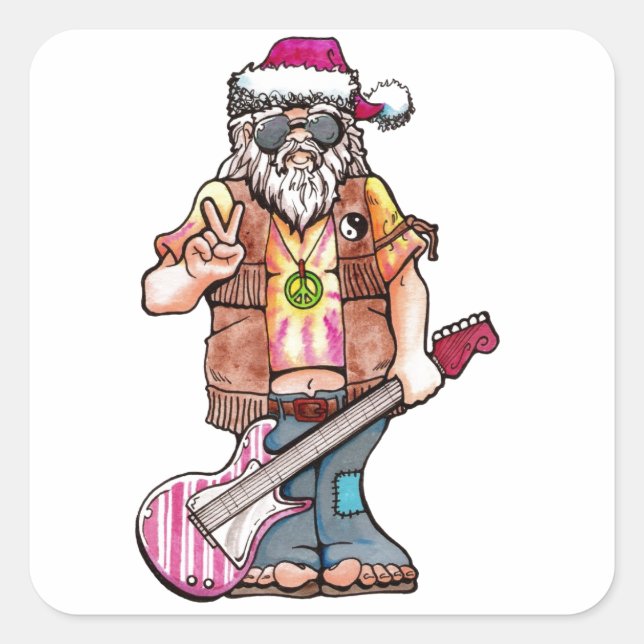 Hippie Santa Quadratischer Aufkleber (Vorderseite)