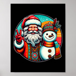 Hippie Santa Retro Snowman Bohemische Weihnachten Poster