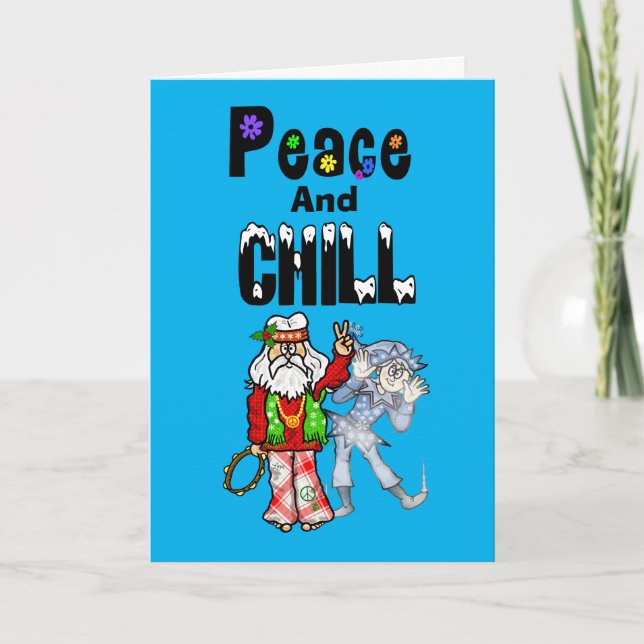 Hippie Santa und Jack Frost Weihnachtskarte Karte (Vorderseite)