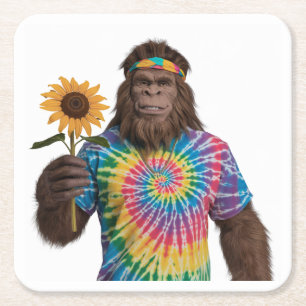Hippie Sasquatch im Tiedye mit Sonnenblume Rechteckiger Pappuntersetzer