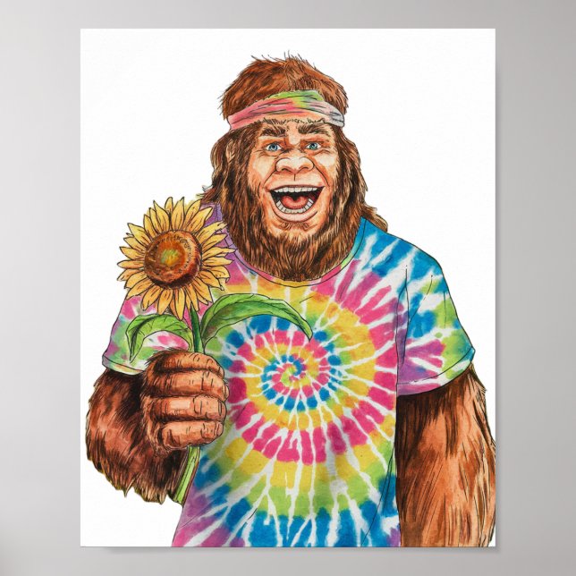 Hippie Sasquatch mit Sonnenblume Poster (Vorne)