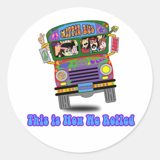 Hippie-Schulbus Runder Aufkleber (Vorderseite)